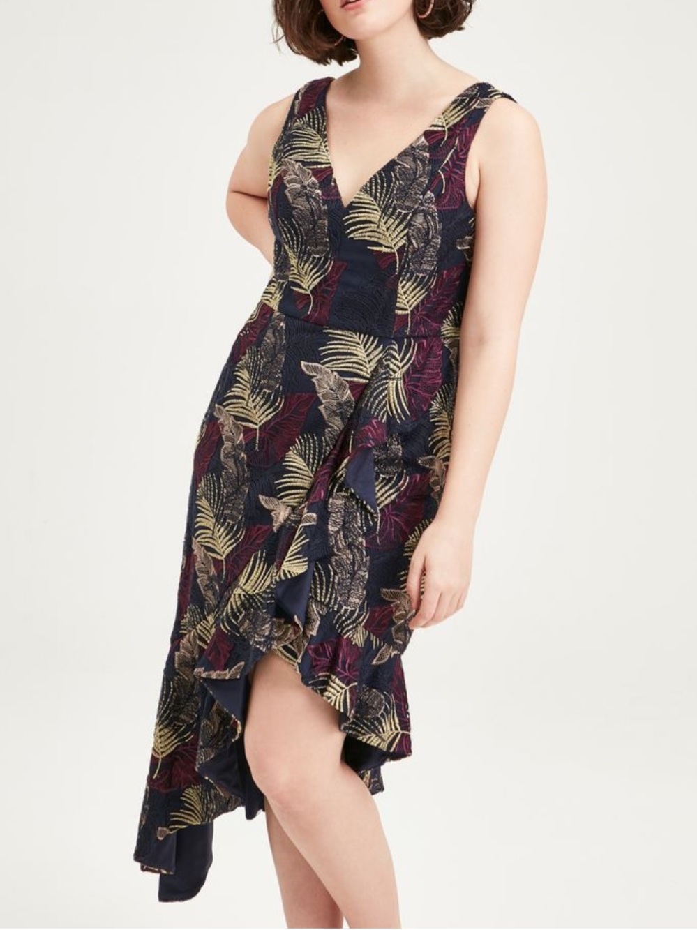 Aidan mattox feather jacquard v neck asymmetrical high low cocktail dress sz 10